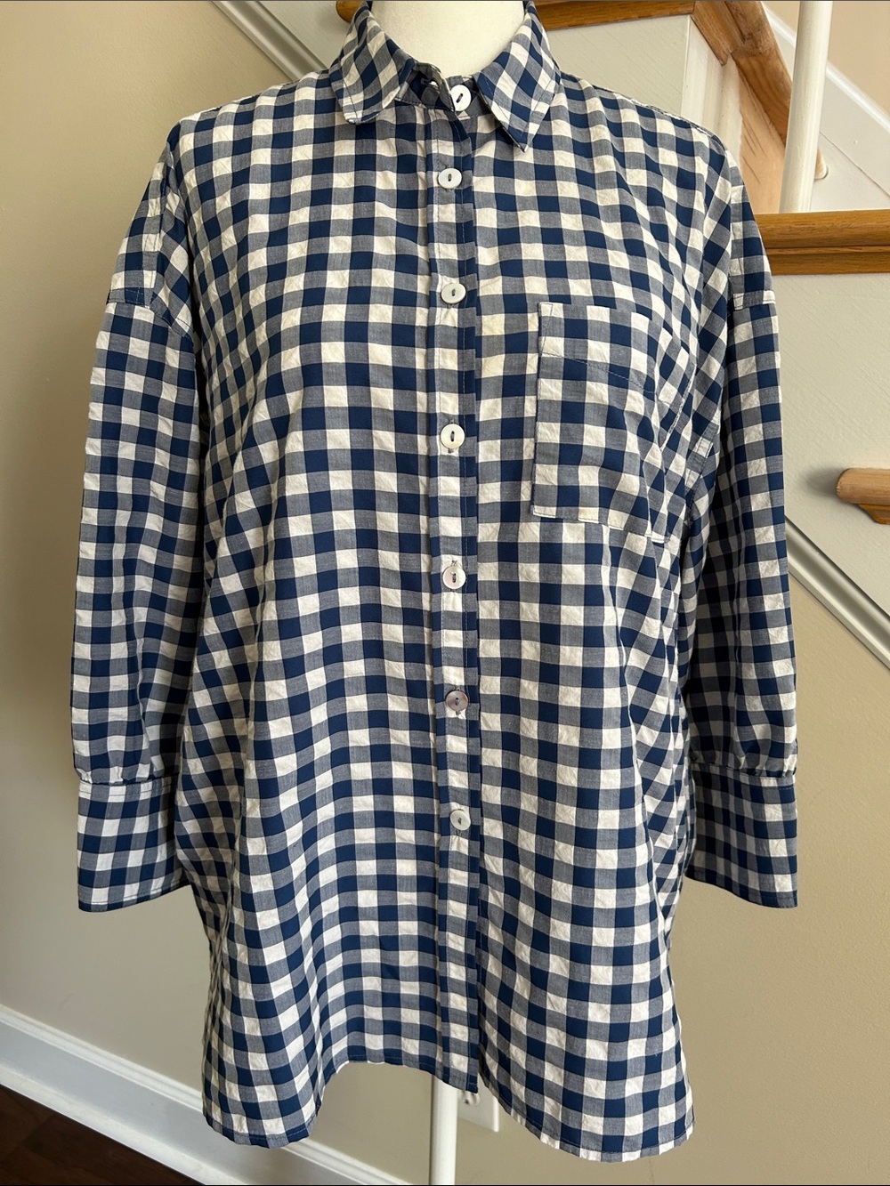 Pomander Place Navy and White Gingham Button-Down Shirt